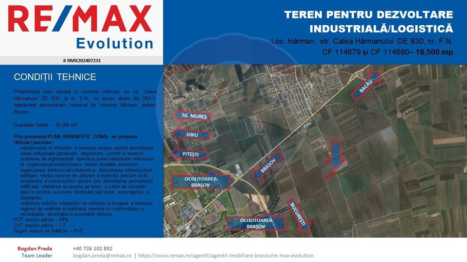 DE VÂNZARE|Teren Hărman INDUSTRIAL/Calea Harmanului(DE830) comsion 0%