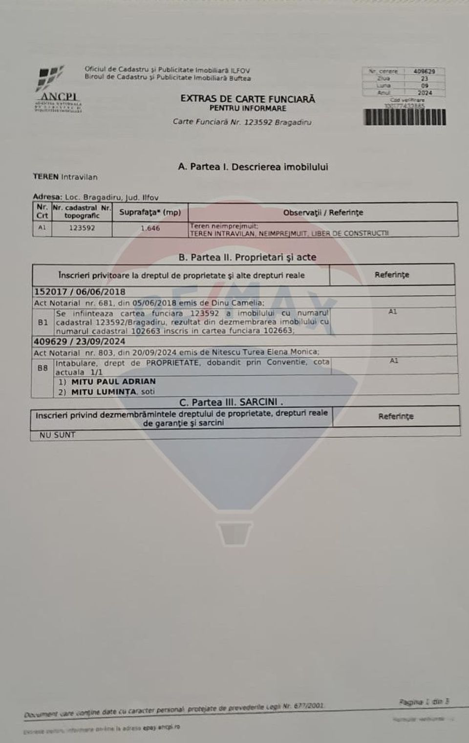 Teren intravilan 2944 mp Rubinului/Bragadiru