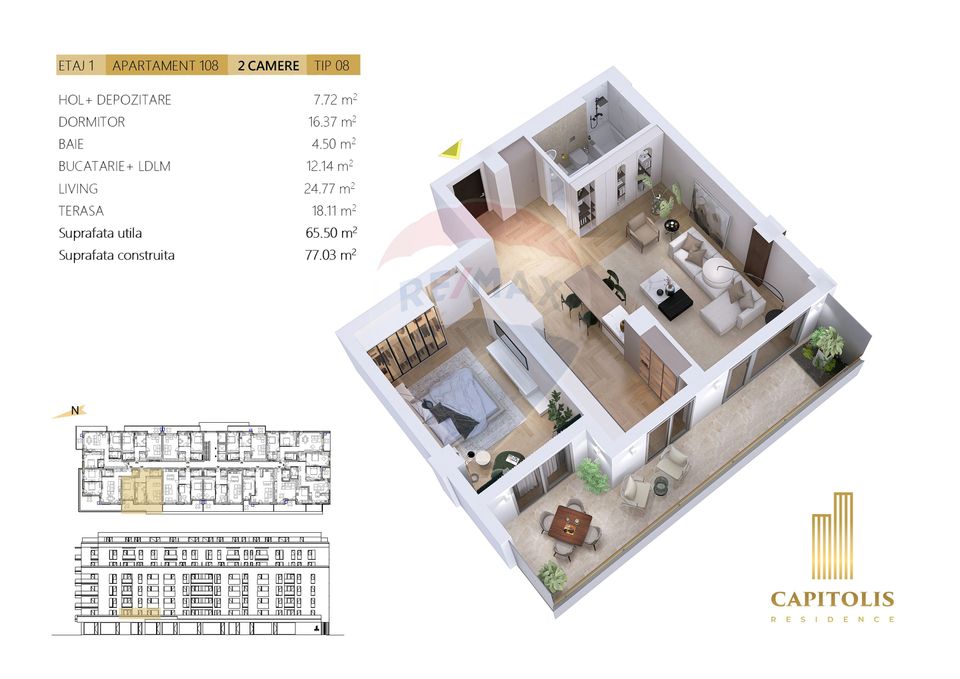 2 room Apartment for sale, Tractorul area