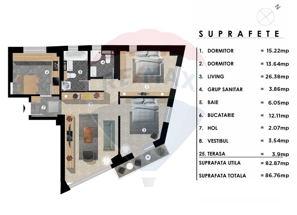 Oferta -Apartament nou de vanzare 3 camere decomandat, Nerva Traian