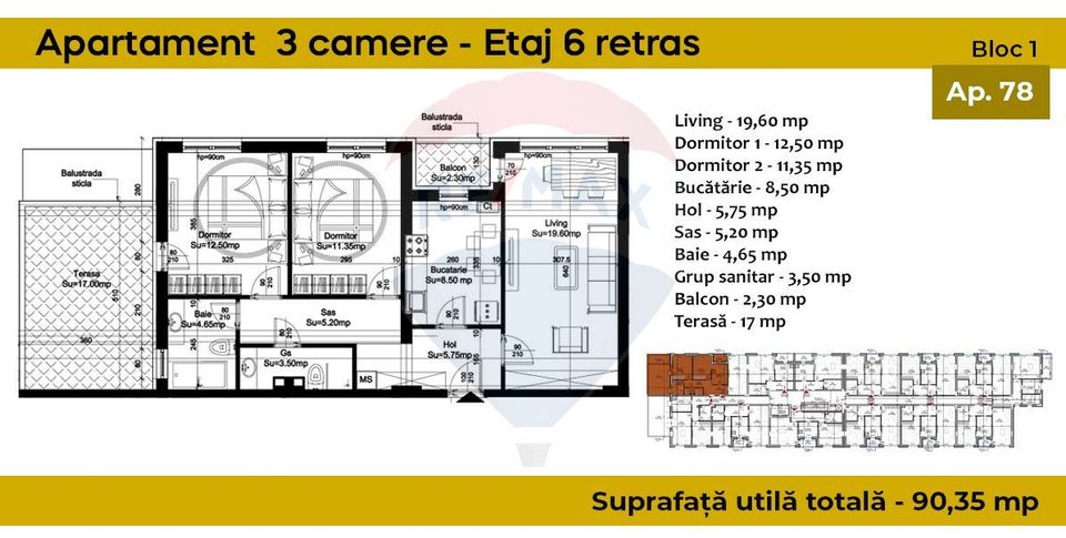 De vanzare apartament cu 3 camere- Sector 4