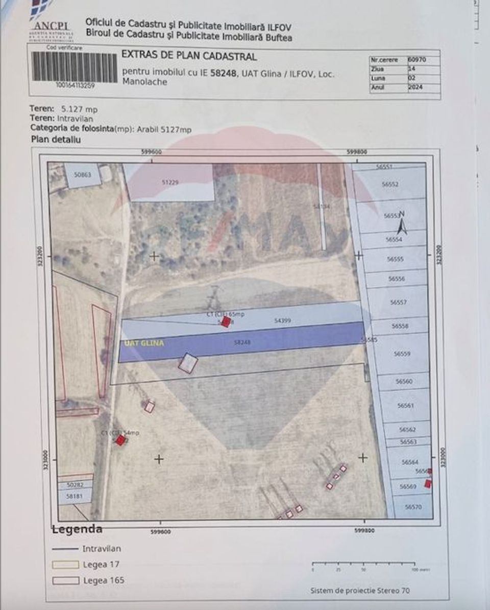 Teren intravilan de vanzare 5127mp Glina / Soseaua Caminului