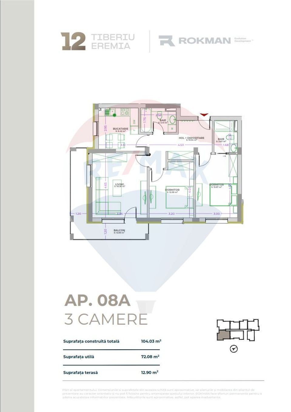 3 room Apartment for sale, Tractorul area