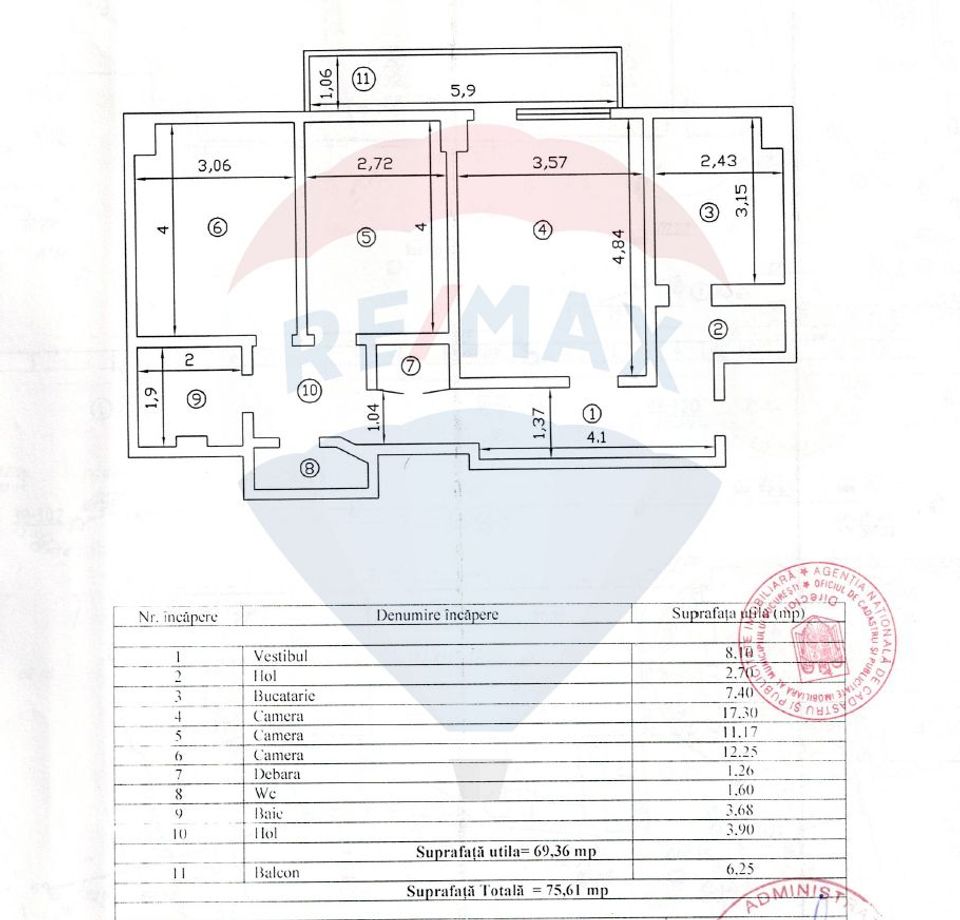 3 room apartment for sale, Victoriei, 76 sqm usable , block 1980