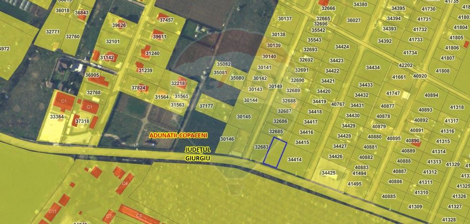 Land for sale 624sqm street utilities, Adunatii Copaceni, Giurgiu
