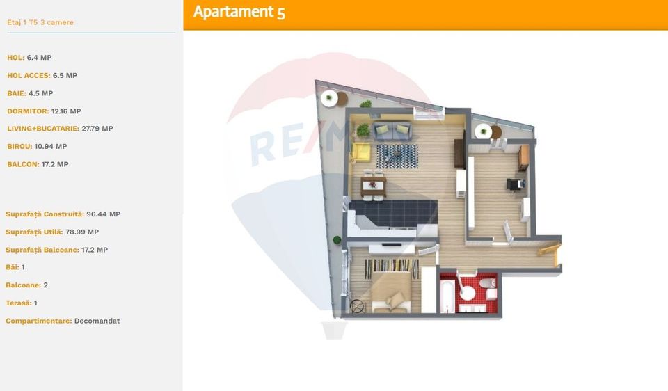3-room apartment for sale in Splaiul Unirii area