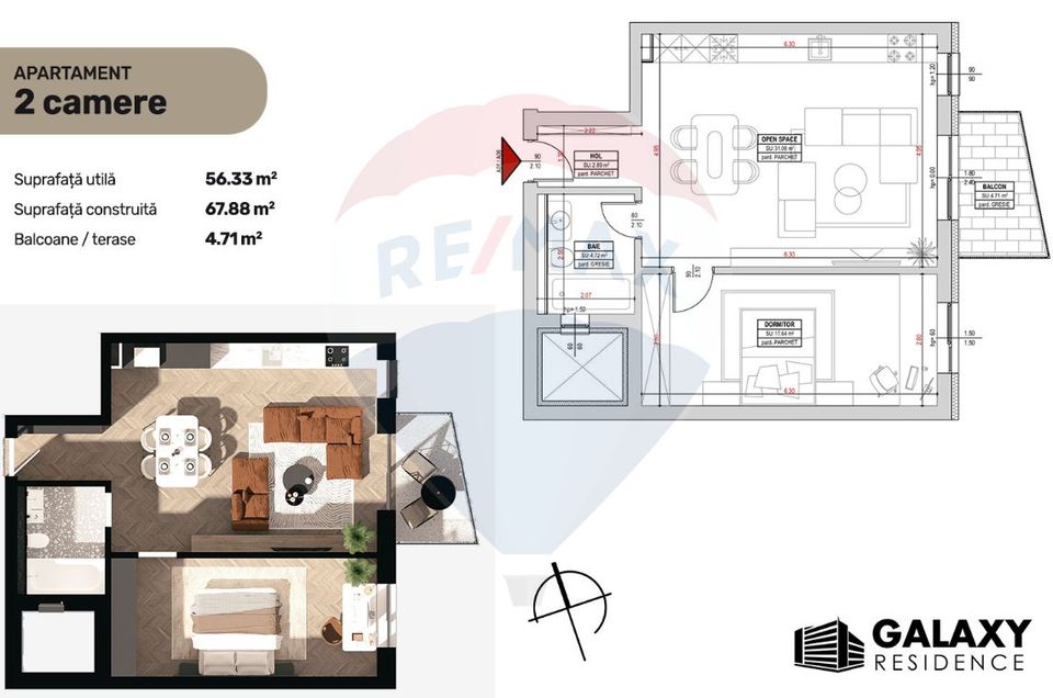 2 room Apartment for sale, Tractorul area