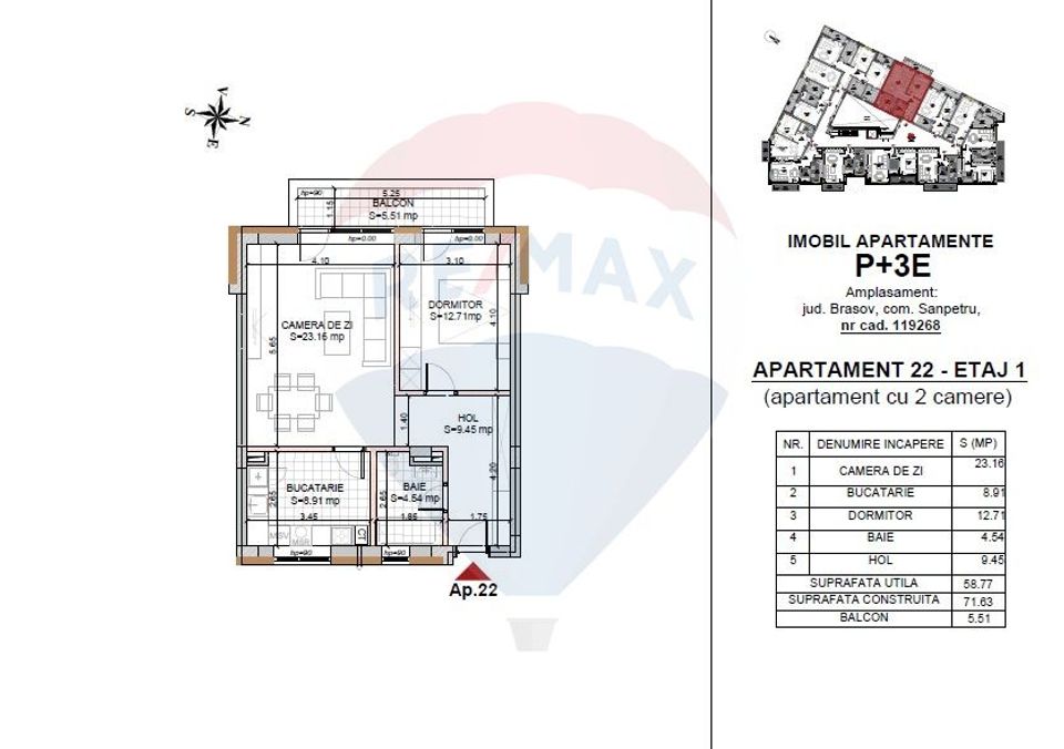 Apartament modern cu 2 camere - 58.77mp + balcon 5.51mp