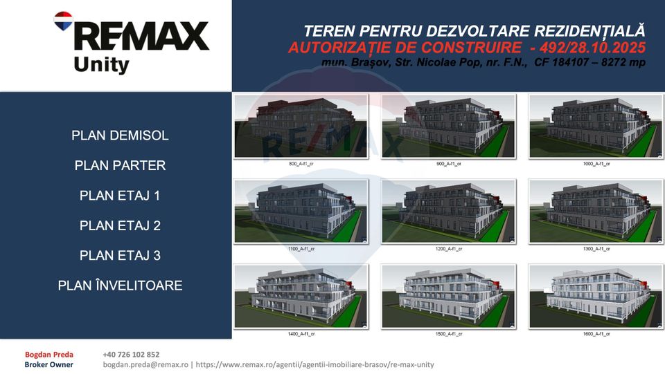 Teren dezvoltare rezidențială 8,272mp Brasov/AUTORIZATIE DE CONSTRUIRE