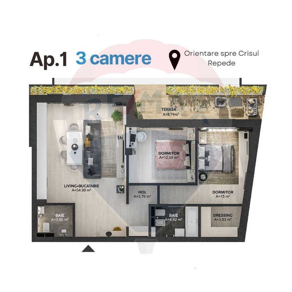 Apartament 3 camere de vânzare, bloc nou boutique, ultracentral,Oradea