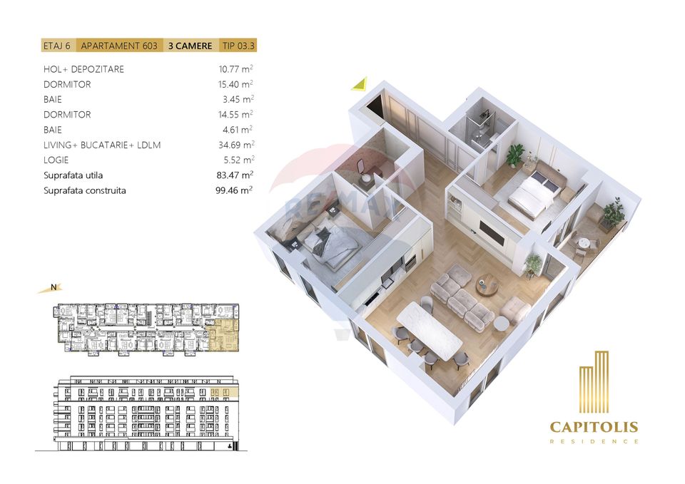 3 room Apartment for sale, Tractorul area
