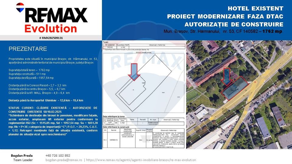 Oportunitate investiție-Clădire cu autorizație hotel și teren BRAȘOV