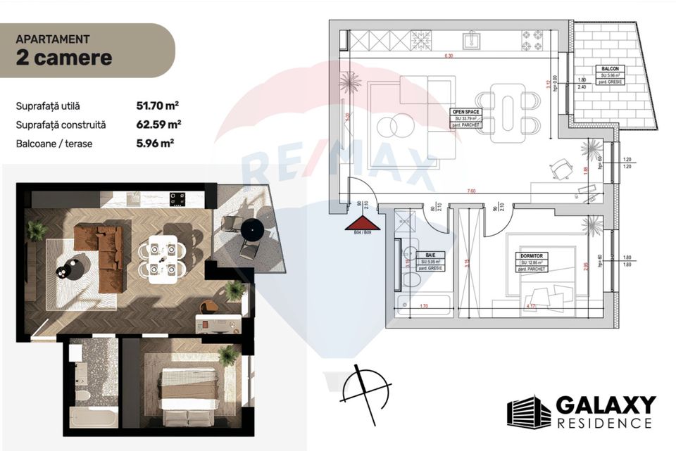 2 room Apartment for sale, Tractorul area