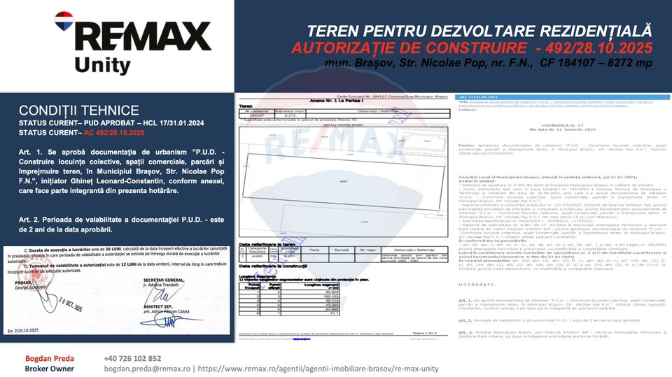 Teren dezvoltare rezidențială 8,272mp Brasov/AUTORIZATIE DE CONSTRUIRE