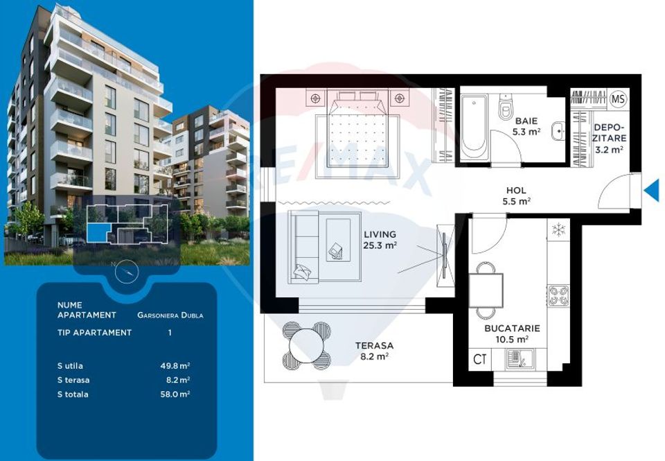 Generous one-room apartment in the Straulesti metro area