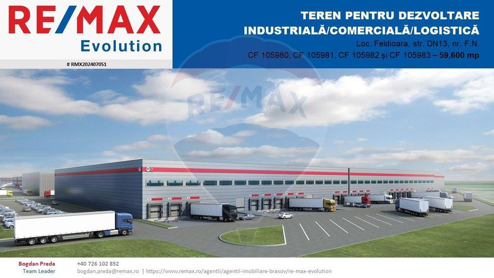 DE VÂNZARE| Teren industrial 59,600mp Feldioara / DN 13 0% COMISION!