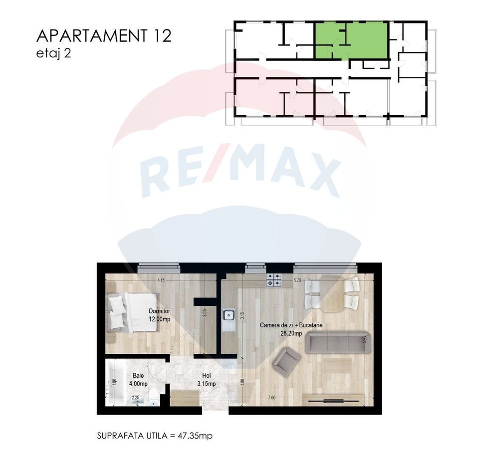 Apartament 2 camere de vanzare, 47 mp, Aparatorii Patriei, parcare