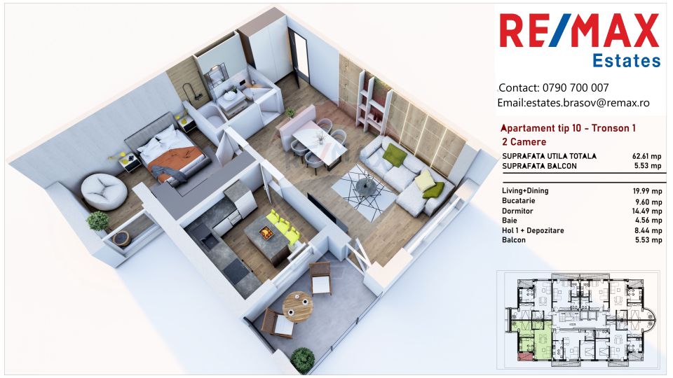Apartament 2 camere decomandat în Tractorul – ARMONIA RESIDENCE