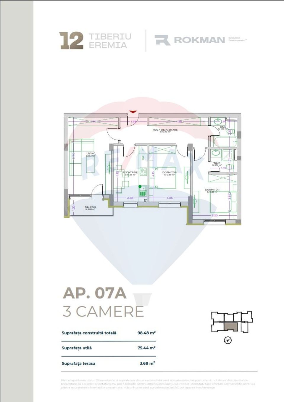 3 room Apartment for sale, Tractorul area