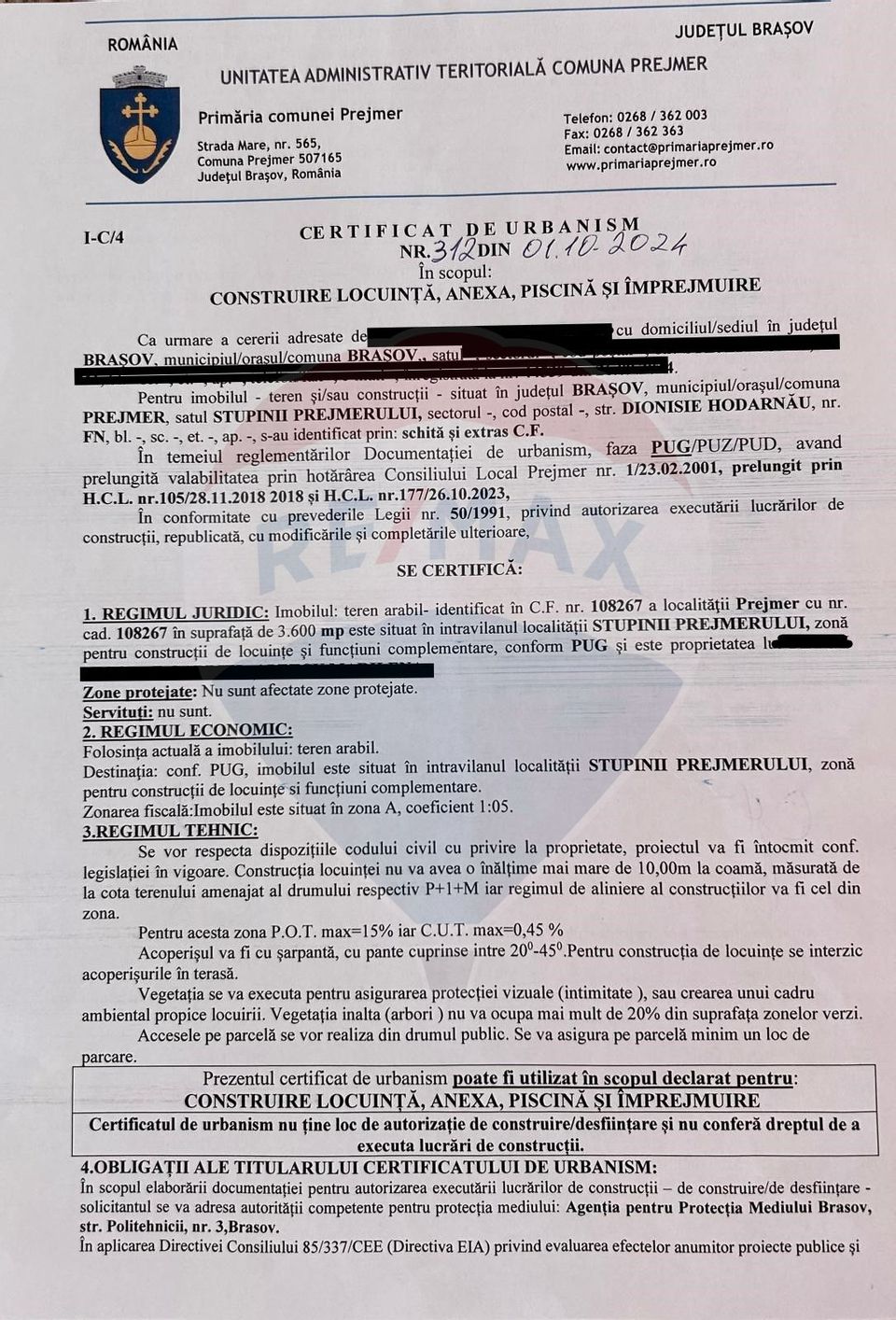 Teren de vânzare în  Prejmer de 3,600 mp ,  intravilan cu utilități