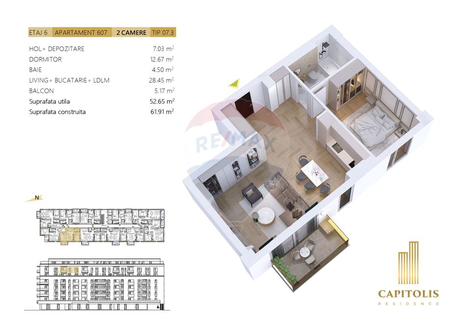 2 room Apartment for sale, Tractorul area