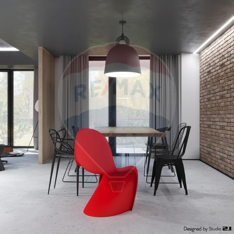 Minimalistic Luxury Garden Apartment with Industrial Interior design