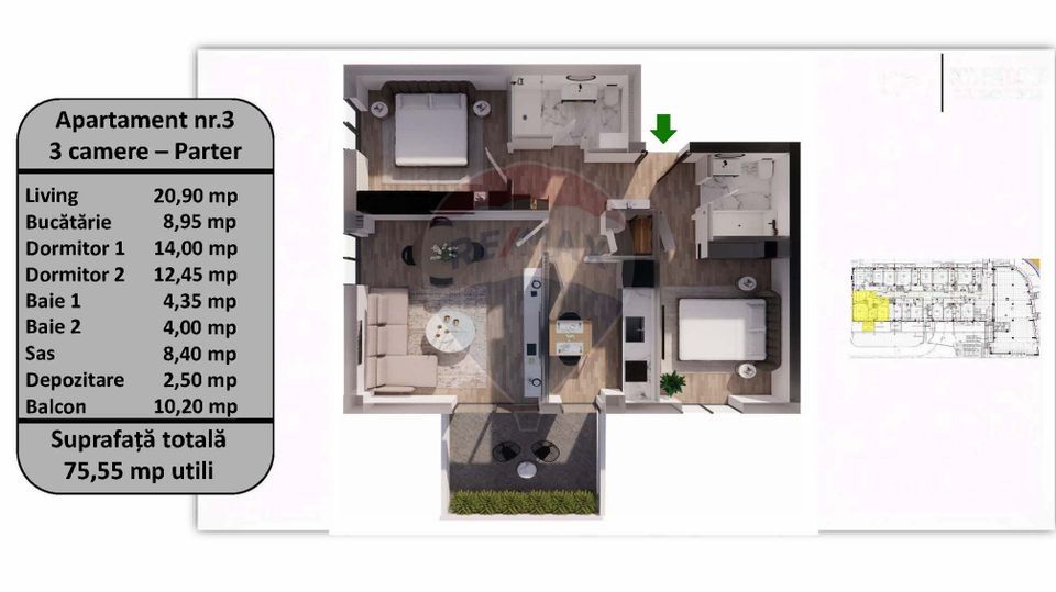 Apartament cu 3 camere de vânzare în zona Tractorul