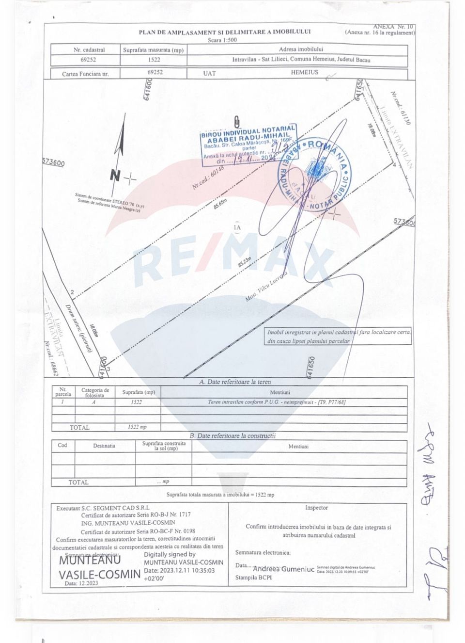 Land 1,522sqm Hemeius / Calea MOLDOVEI