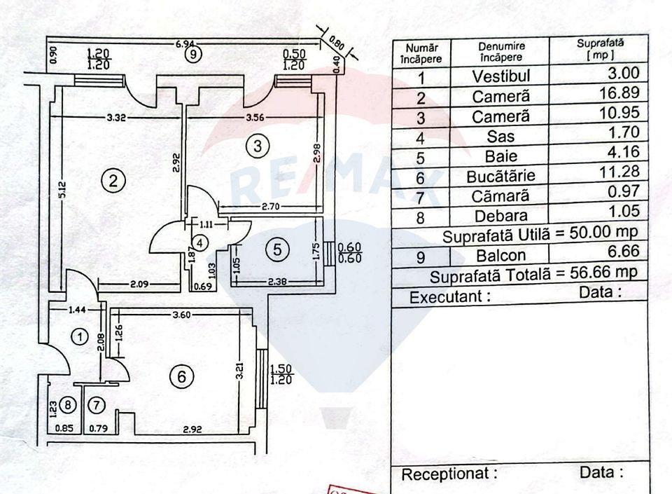 Apartament 2 camere de vanzare, bloc 1982, 57 mp, priveliste superba