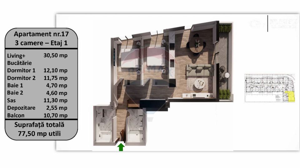 Apartament cu 3 camere de vânzare în zona Tractorul