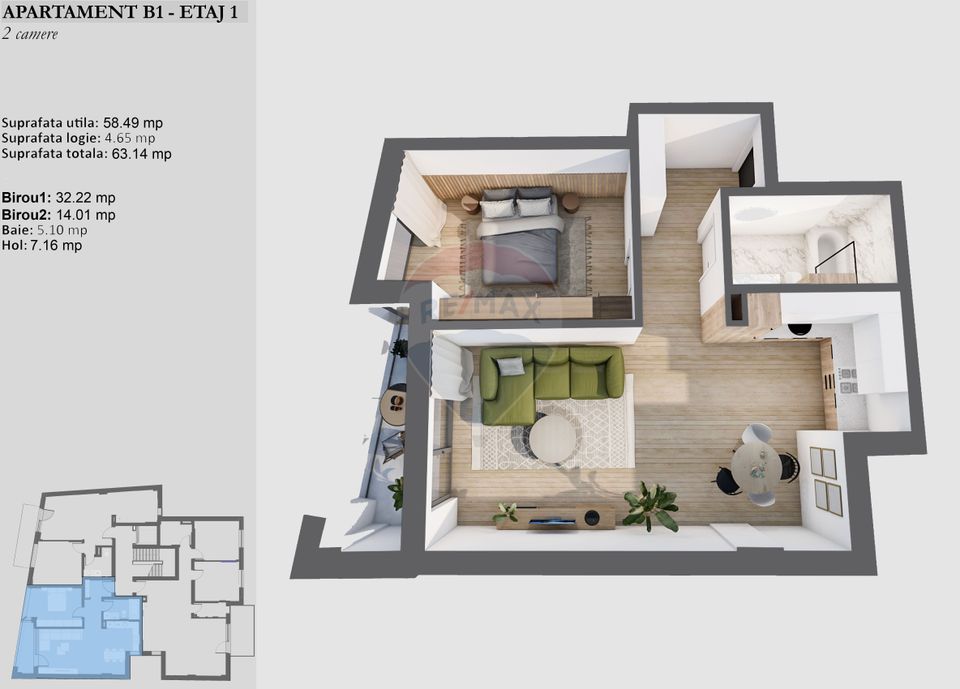 2 room Apartment for sale, Central area