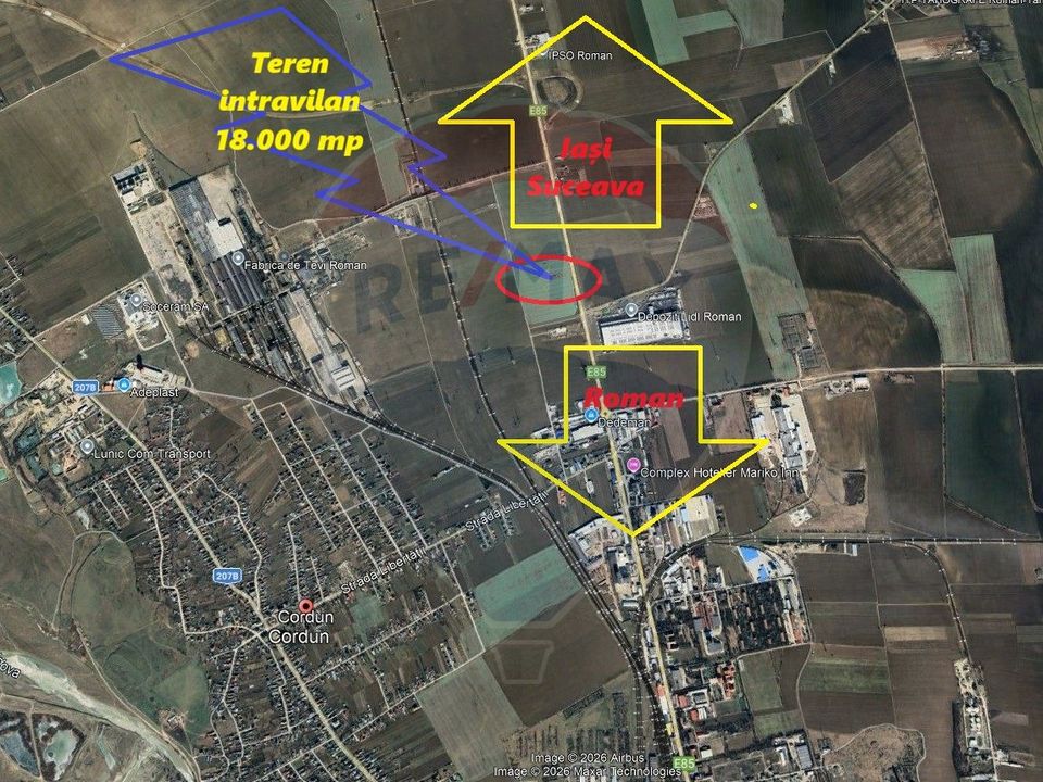 Teren intravilan 18.000 mp Nord Roman la E85