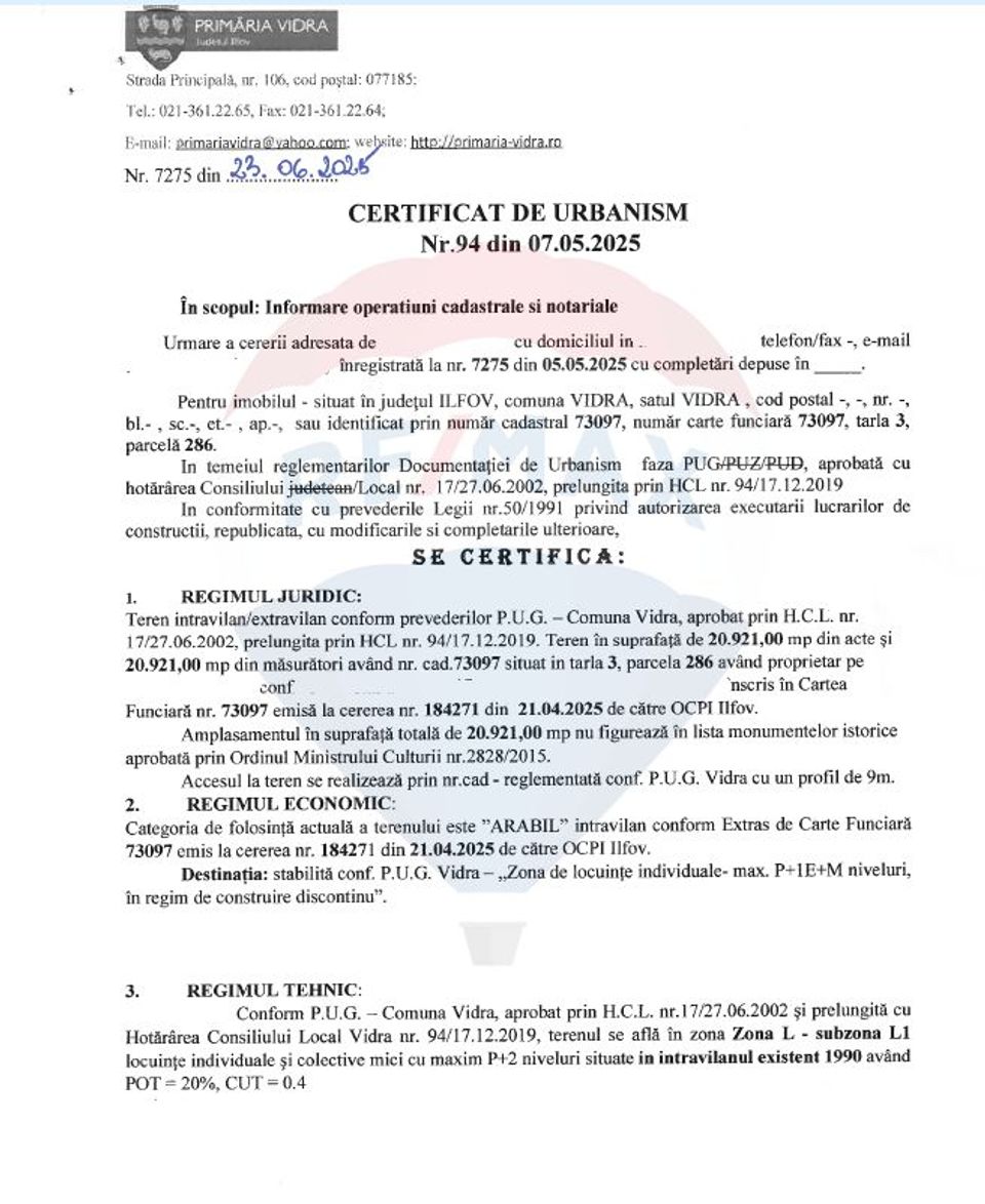 Land 20,921sqm Vidra / Strada Garii