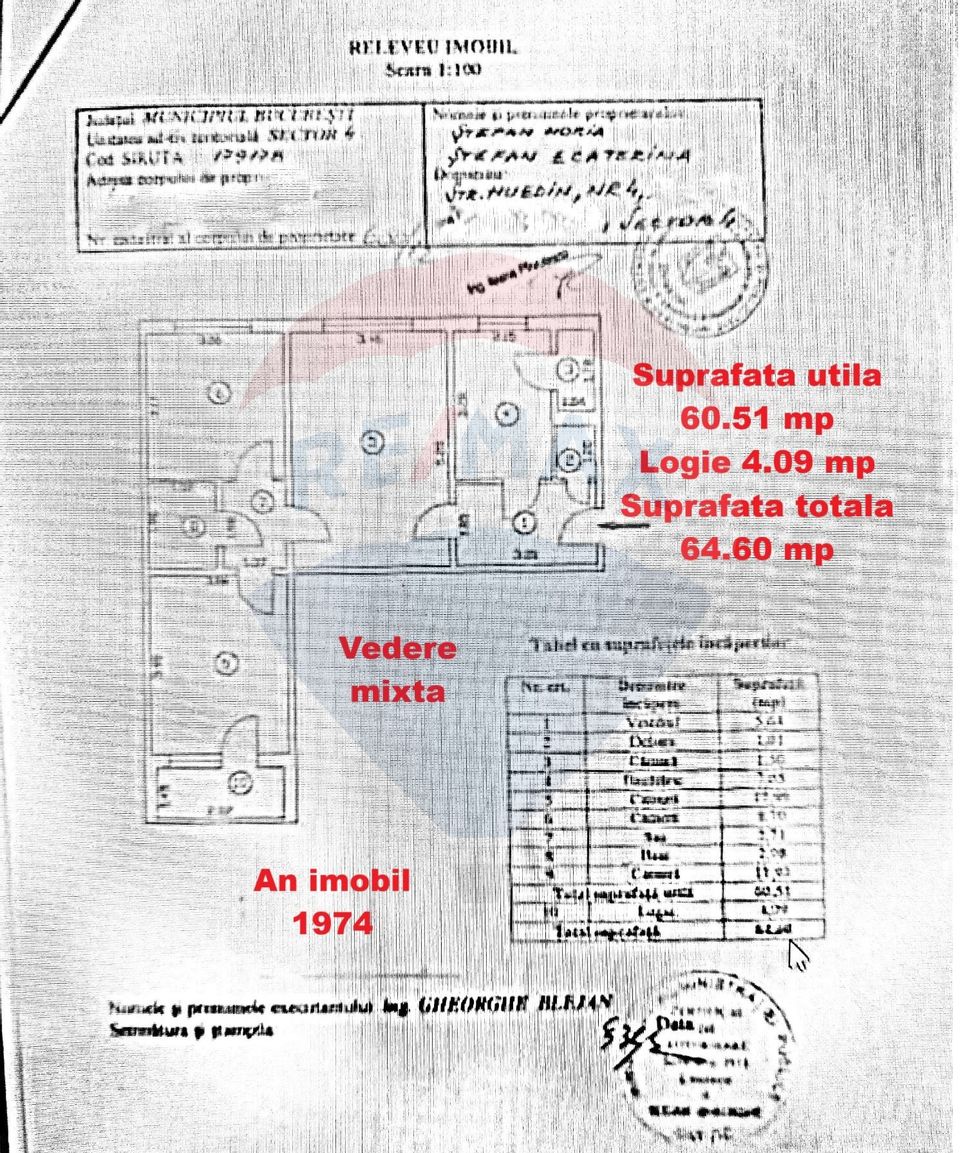 3-room apartment – Huedin street – rehabilitated block – quiet area