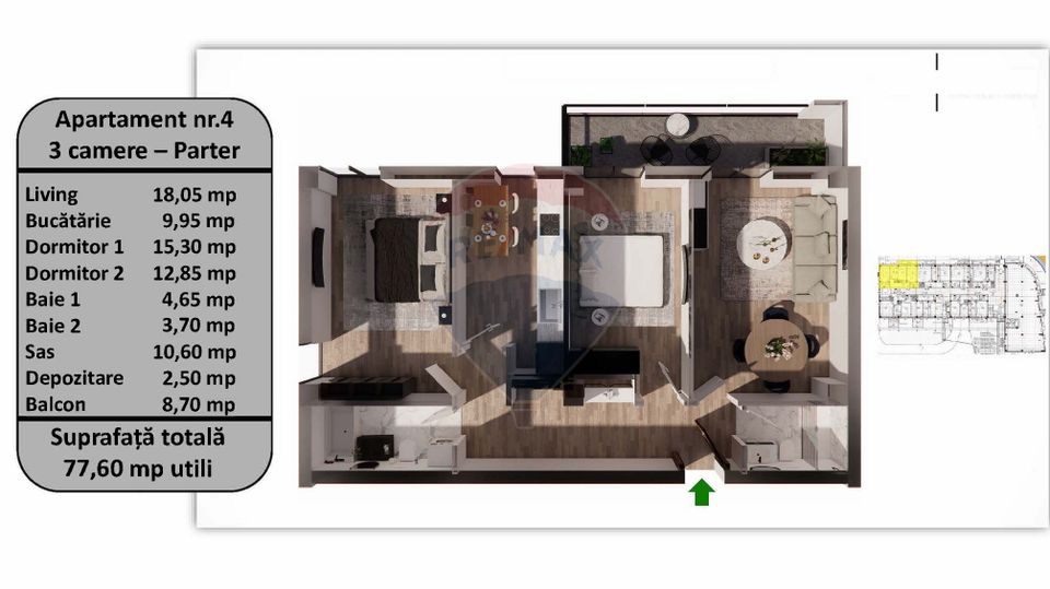 Apartament cu 3 camere de vânzare în zona Tractorul