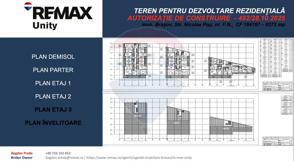 Teren dezvoltare rezidențială 8,272mp Brasov/AUTORIZATIE DE CONSTRUIRE