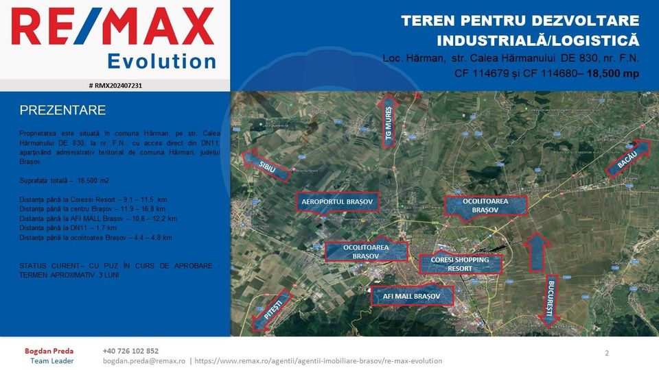 DE VÂNZARE|Teren Hărman INDUSTRIAL/Calea Harmanului(DE830) comsion 0%