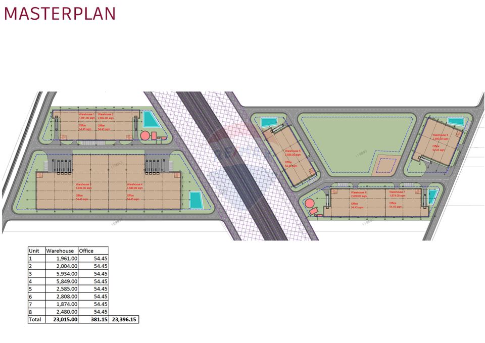 Teren logistic, PUZ aprobat, 7,63 ha, platforme + hale 23.396 mp. A0