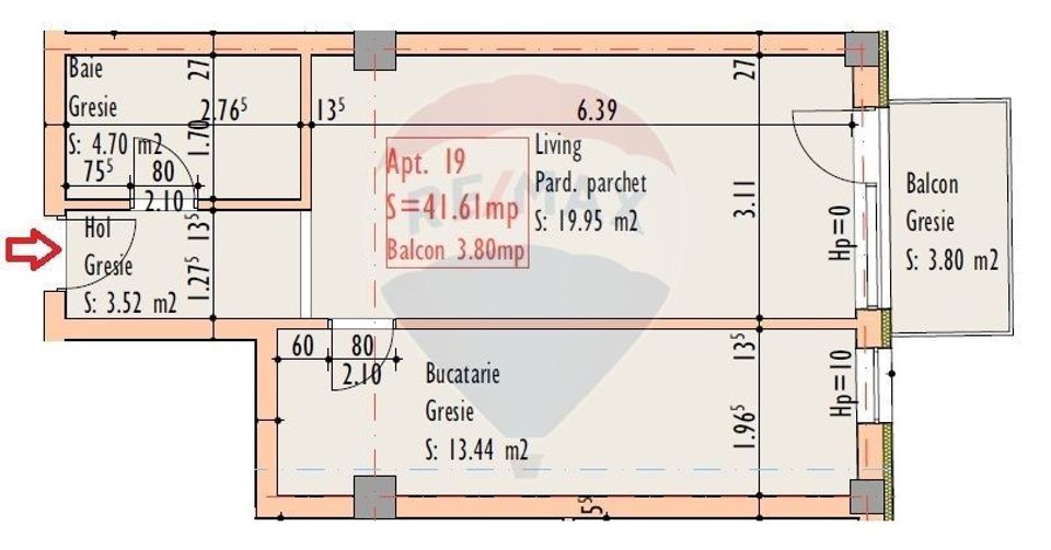 Apartament 1 camera | SU 41.61 mp I Balcon I zona P-ța Abator