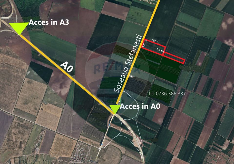 Teren intravilan 7.9 ha, Afumati, deschidere 120m Soseaua Stefanesti