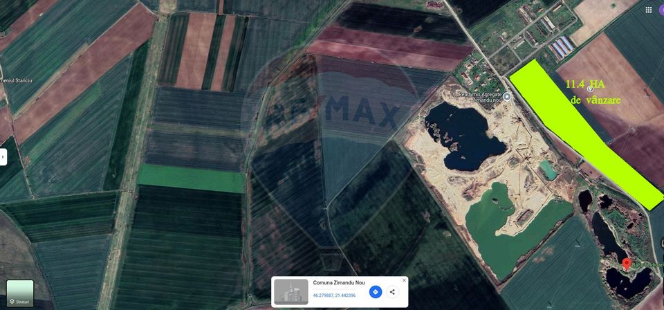 Teren de vânzare 113,931 mp, pretabil balastieră în Zimandu Nou