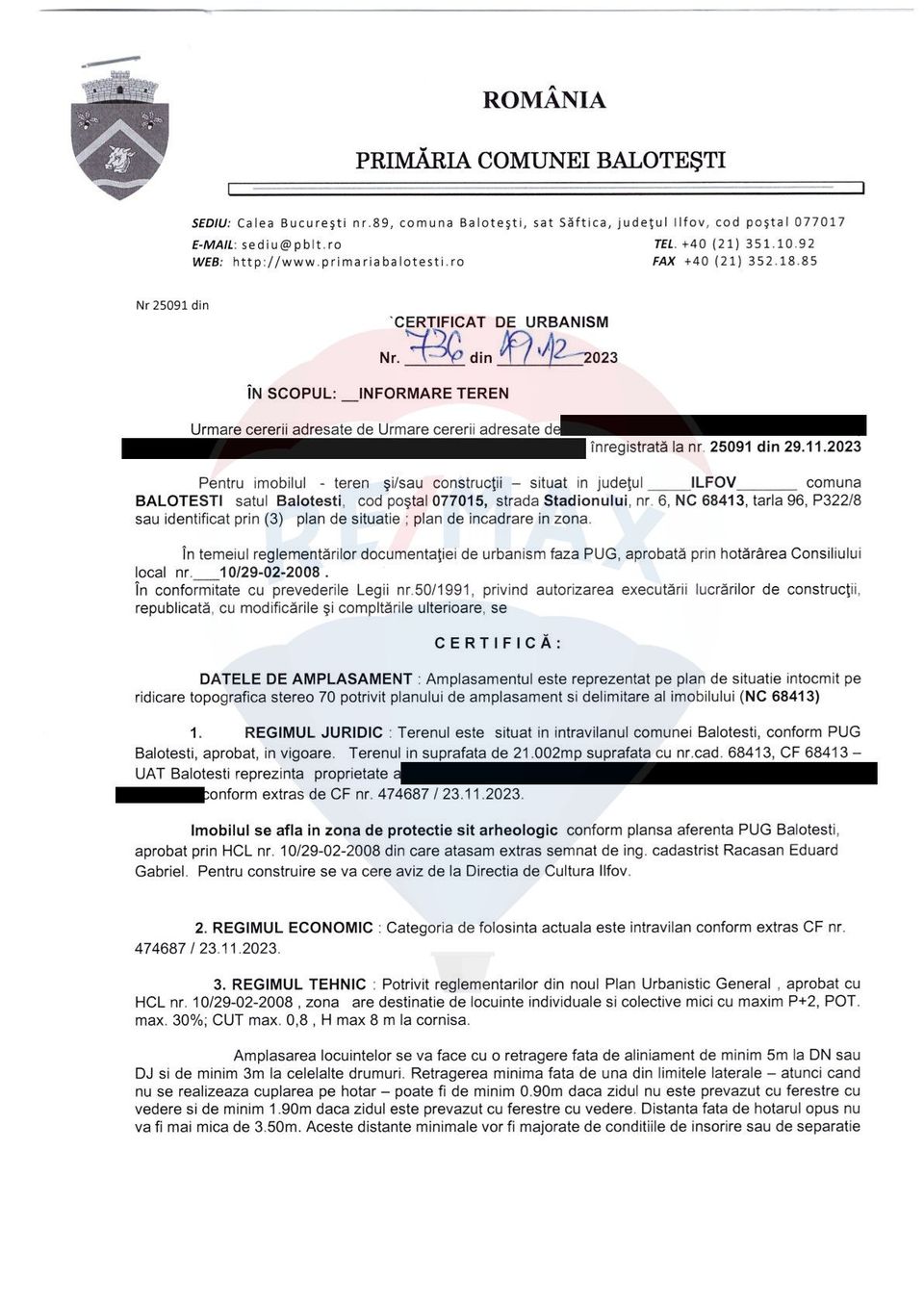 Teren Intravilan de vanzare 21000 mp Balotesti Soseaua Unirii