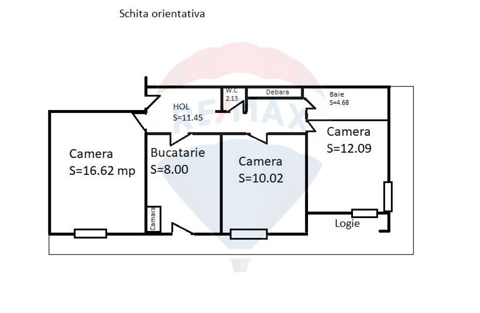 Apartament 3 camere, decomandat, etaj 1, str. Bucuresti