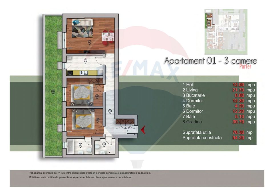 APARTMENT 3 CAMBERS WITH PARKING INCLUSA Bdul. PIPERA No.1 PROMOTION