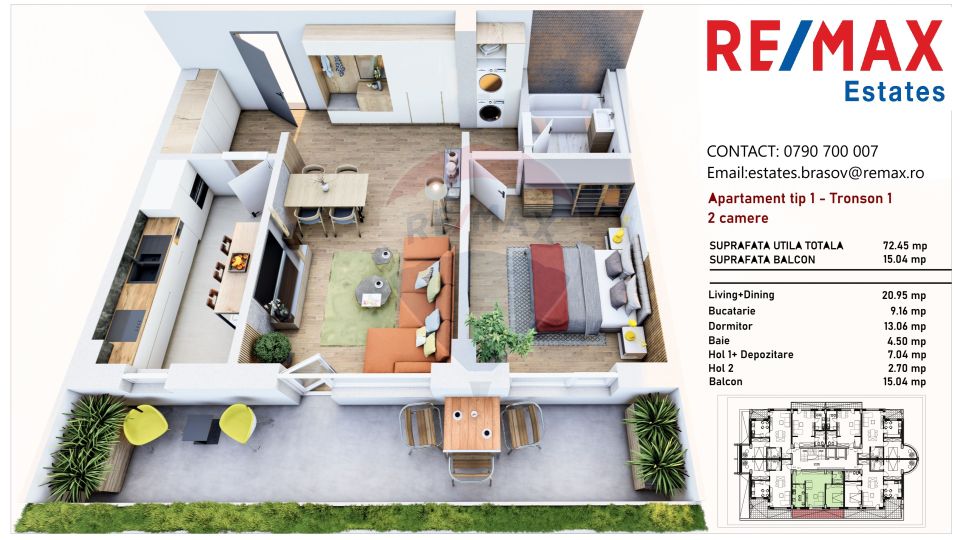 2 room Apartment for sale, Tractorul area