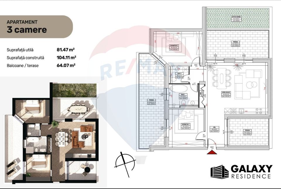 COMISION 0| DE VÂNZARE| 3 CAMERE| TRACTORUL| BLOC NOU|GALAXY RESIDENCE