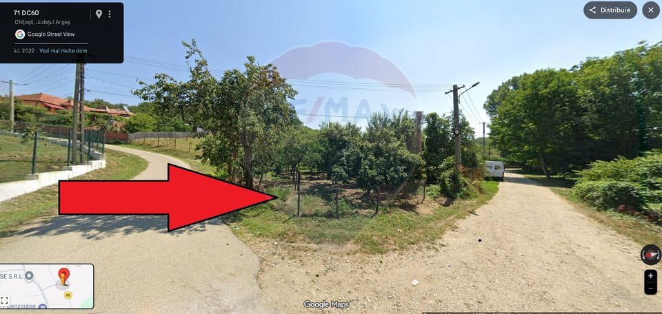 Teren intravilan 1.736 mp Chițești- Bogați (AG), deschidere la asfalt