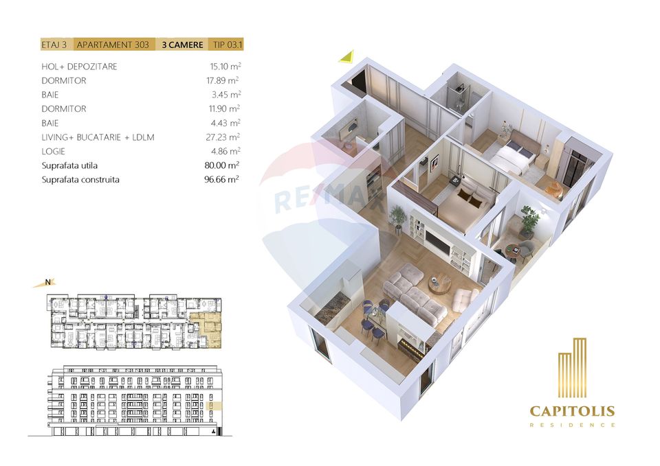 DEZVOLTATOR: Apartament cu 3 camere, Capitolis Residence, Tractorul