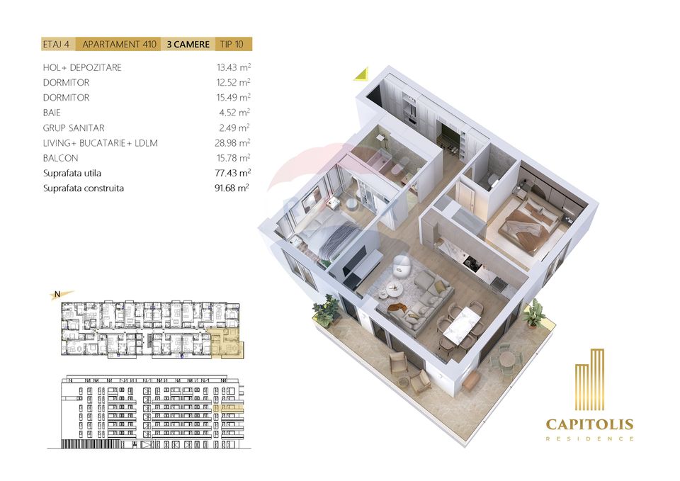 Apartament cu 3 camere, structură generoasă, Capitolis Residence