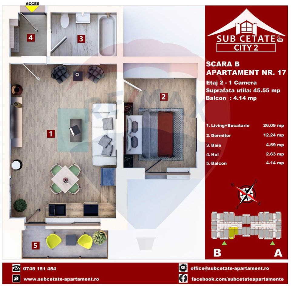 Studio luminos 45,55 mp | Etaj 2 | Subcetate City 2